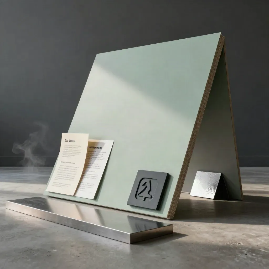 Monumental branding installation of artboards, symbol tiles and material swatches in haze