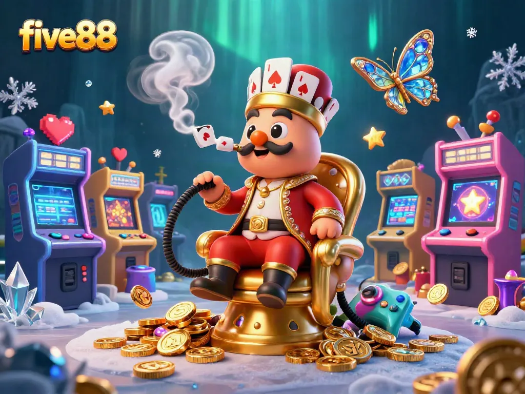 Experience the excitement of five88 casino with vibrant gaming elements and a unique 3D illustration.