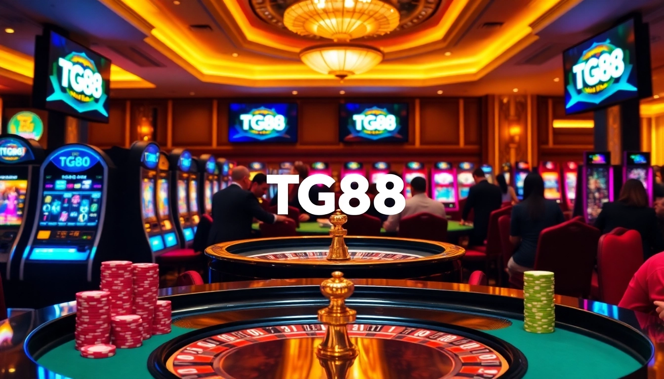 Players enjoying a thrilling game at the TG88 casino table with vibrant poker chips and roulette.