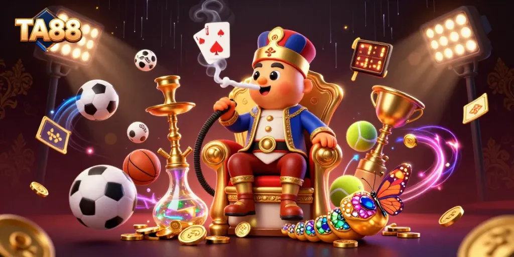 Experience thrilling gaming with TA88's vibrant casino scene featuring unique characters and elements.