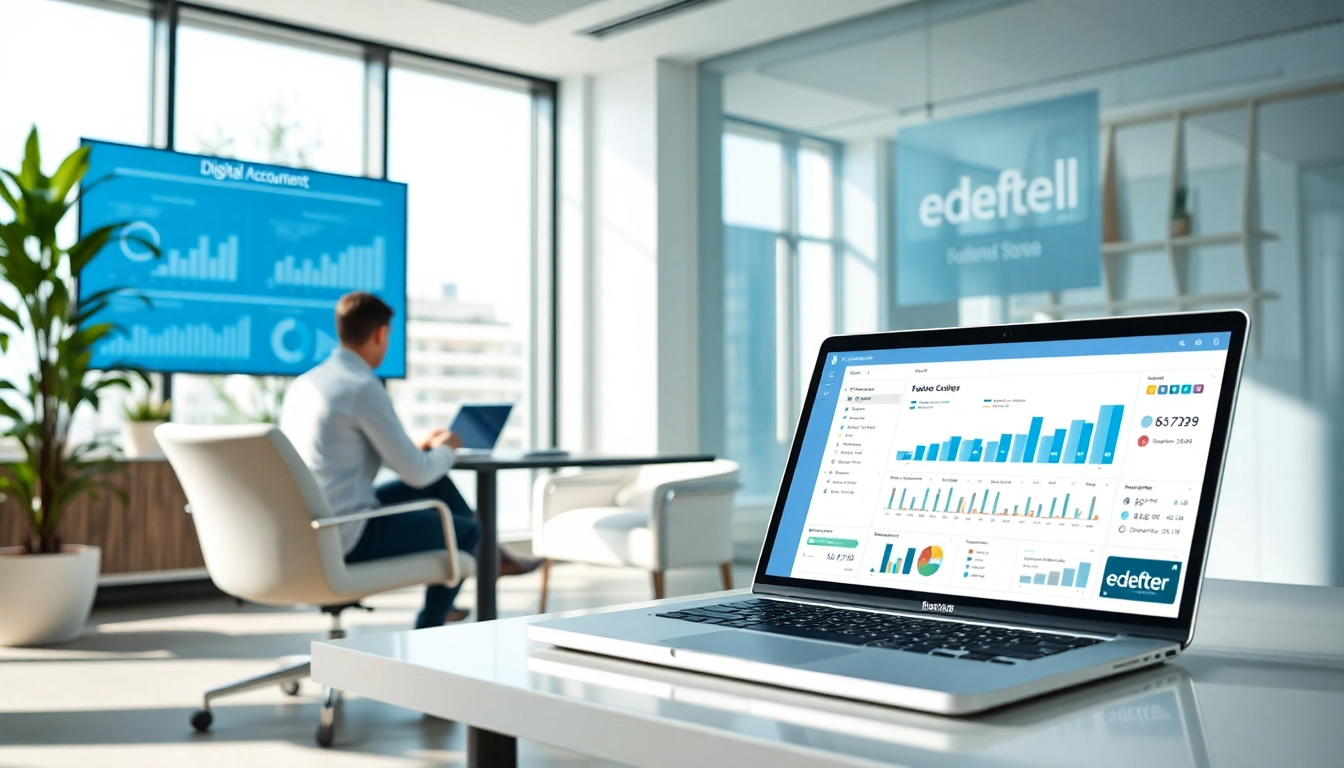 E-defter software in a modern office showcasing digital bookkeeping efficiency.