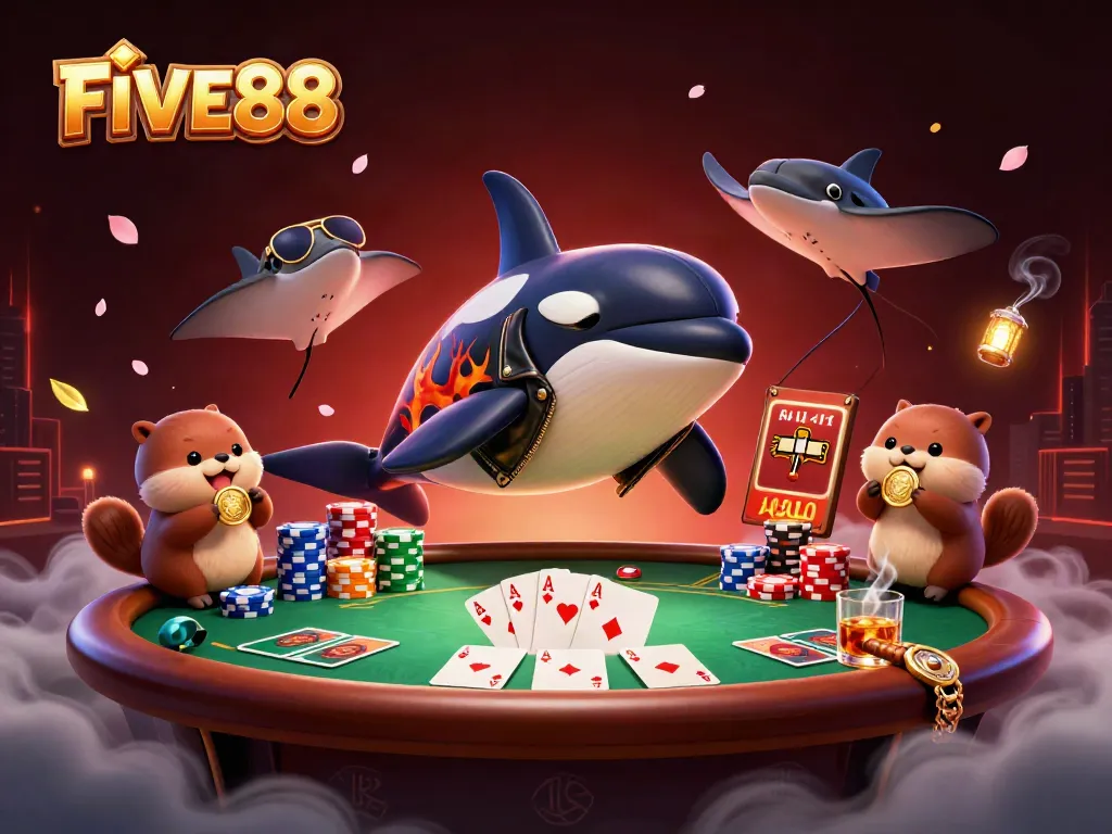 Experience the thrill of FIVE88 with vibrant characters in an exciting casino scene.