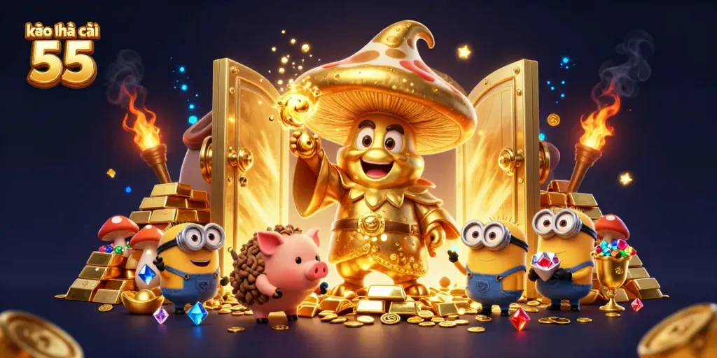 Experience the thrill of kèo nhà cái 55 with vibrant casino-themed 3D magic and treasures.