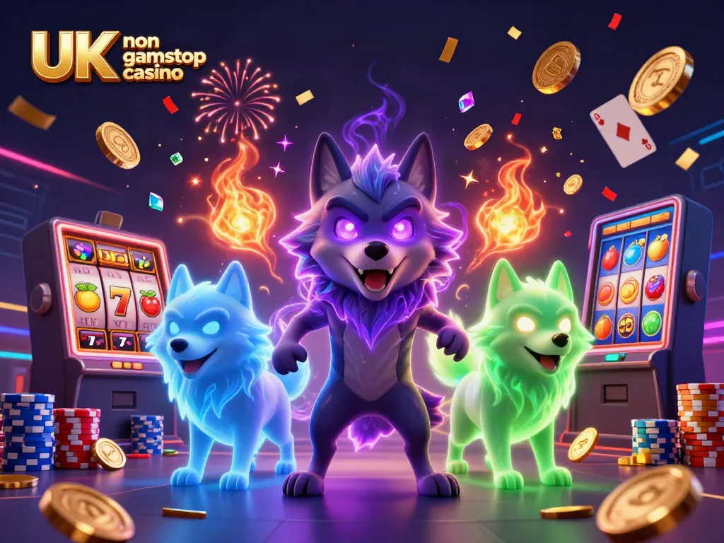 Engaging scene depicting the UK non gamstop casino theme with dynamic characters and gaming elements.