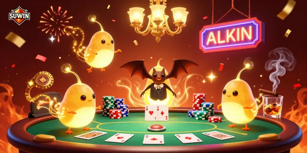 Suwin transforms a cave casino with glowworms lighting up a vibrant poker scene full of energy.