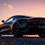 The SV 88 luxury vehicle parked on a scenic coastal road at sunset.