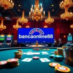 bancaonline88 showcases an exciting poker table with colorful chips, enhancing an immersive casino atmosphere.