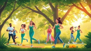 Individuals engaging in weight loss activities in a vibrant outdoor setting, promoting healthy living.