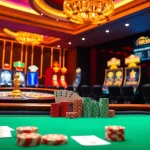 Experience the excitement of online gambling at trang chủ rr88, showcasing a poker table with vibrant chips and cards.