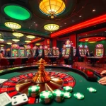 Engaging scene of BET 88 online casino games with poker chips and vibrant slot machines.