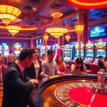 Discover thrilling moments at 'Nhà cái uy tín' with players engaging at a roulette table amidst colorful chips.