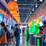 Experience retail gamification with lively interactions in a modern gaming store setting.