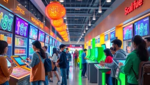 Experience retail gamification with lively interactions in a modern gaming store setting.