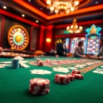 Experience premium SBOBET gaming with casino tables, cards, and vibrant roulette wheels.