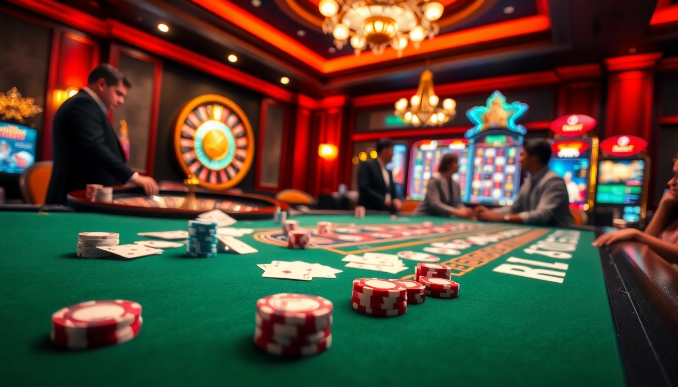 Experience premium SBOBET gaming with casino tables, cards, and vibrant roulette wheels.