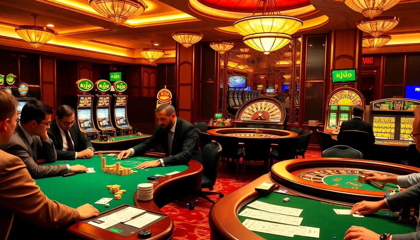 KJC players strategizing at a bustling casino table during a high-stakes game.