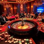 Excited players betting at the rr88 roulette table in a luxurious casino setting.