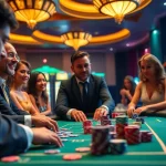 Engaged players enjoying a thrilling Oke99 casino experience at a vibrant gambling table.