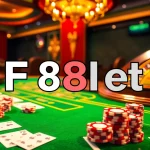 F8Bet casino scene with vibrant poker chips and roulette wheel, capturing excitement