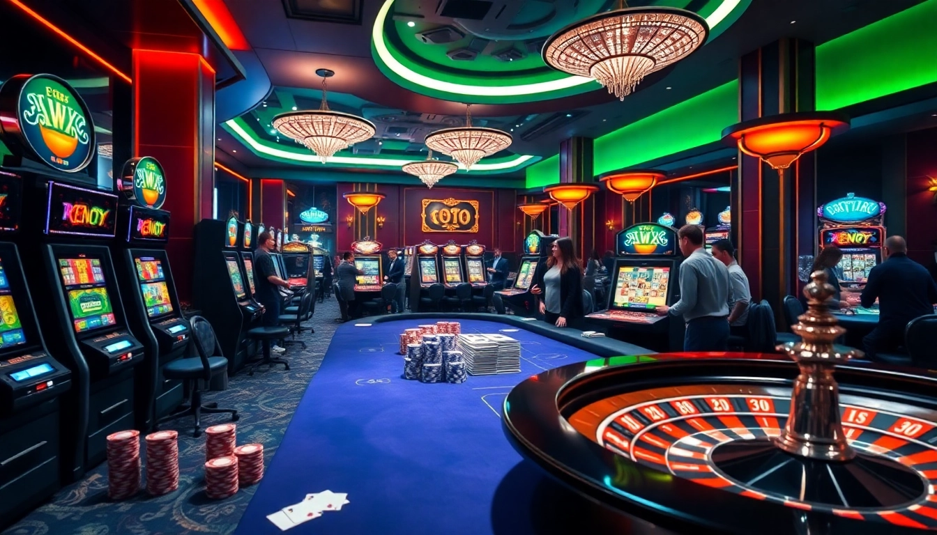 Neo79 players enjoy a thrilling casino experience with vibrant slot machines and exciting table games.