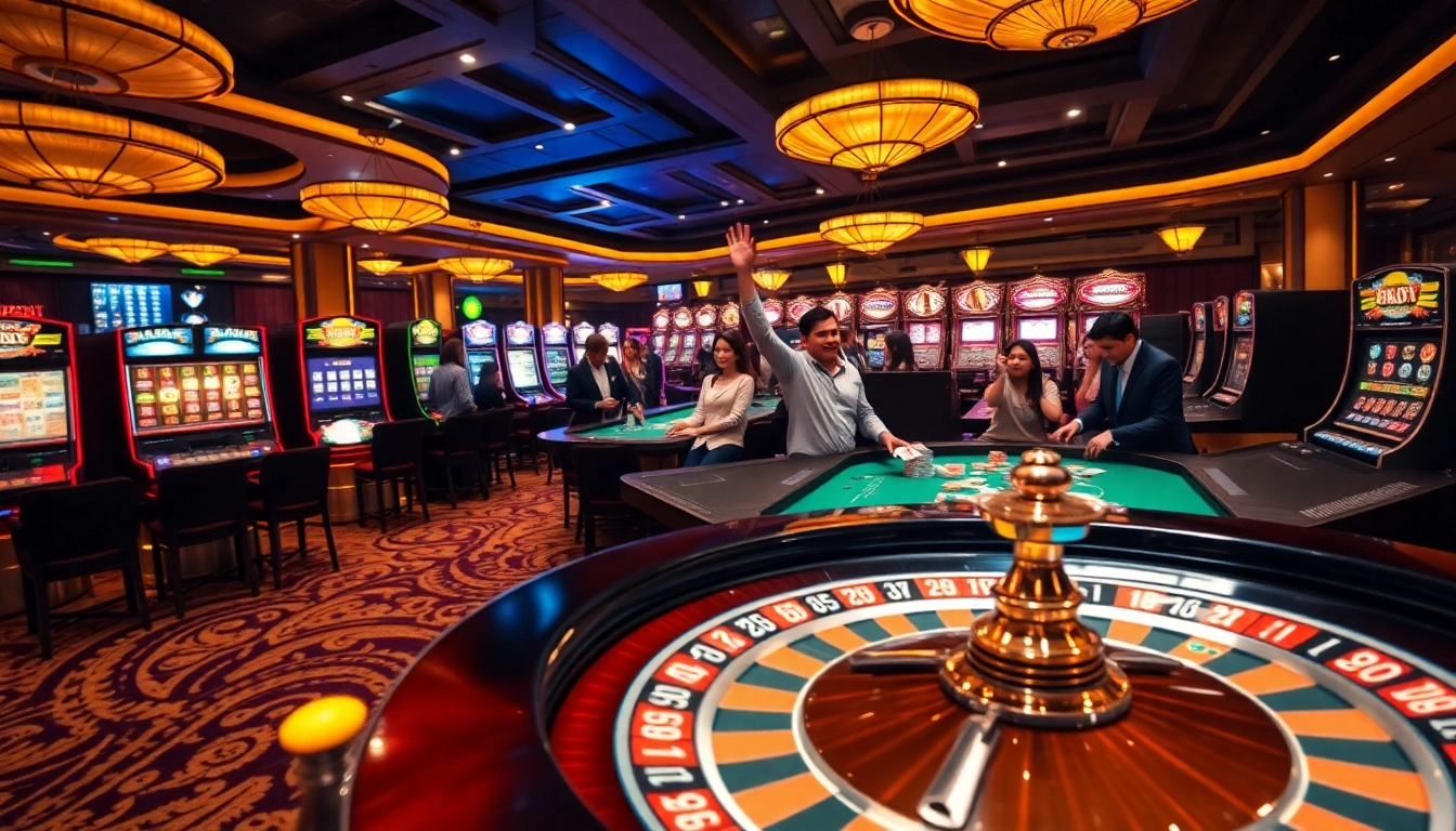 Experience thrilling gameplay at https://fivee88.com/ with bright tables and excited players celebrating wins.