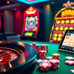 Experience the thrill of winning at RR88 with vibrant poker chips and a roulette wheel in a luxury casino.