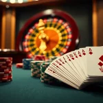 A luxurious casino scene highlighting poker chips and cards from https://lc88.it.com/, inviting gamblers to engage in exciting games.