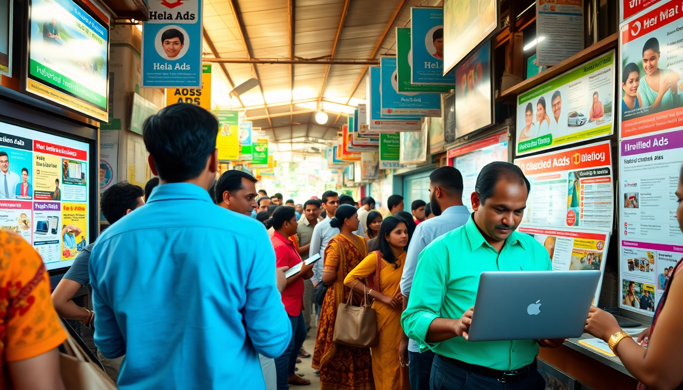 Engaging scene of people participating in Hela Ads marketplace, showcasing vibrant local advertising.