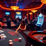 A vibrant casino scene where players enjoy gleaming tables and exciting games at max88. vin.