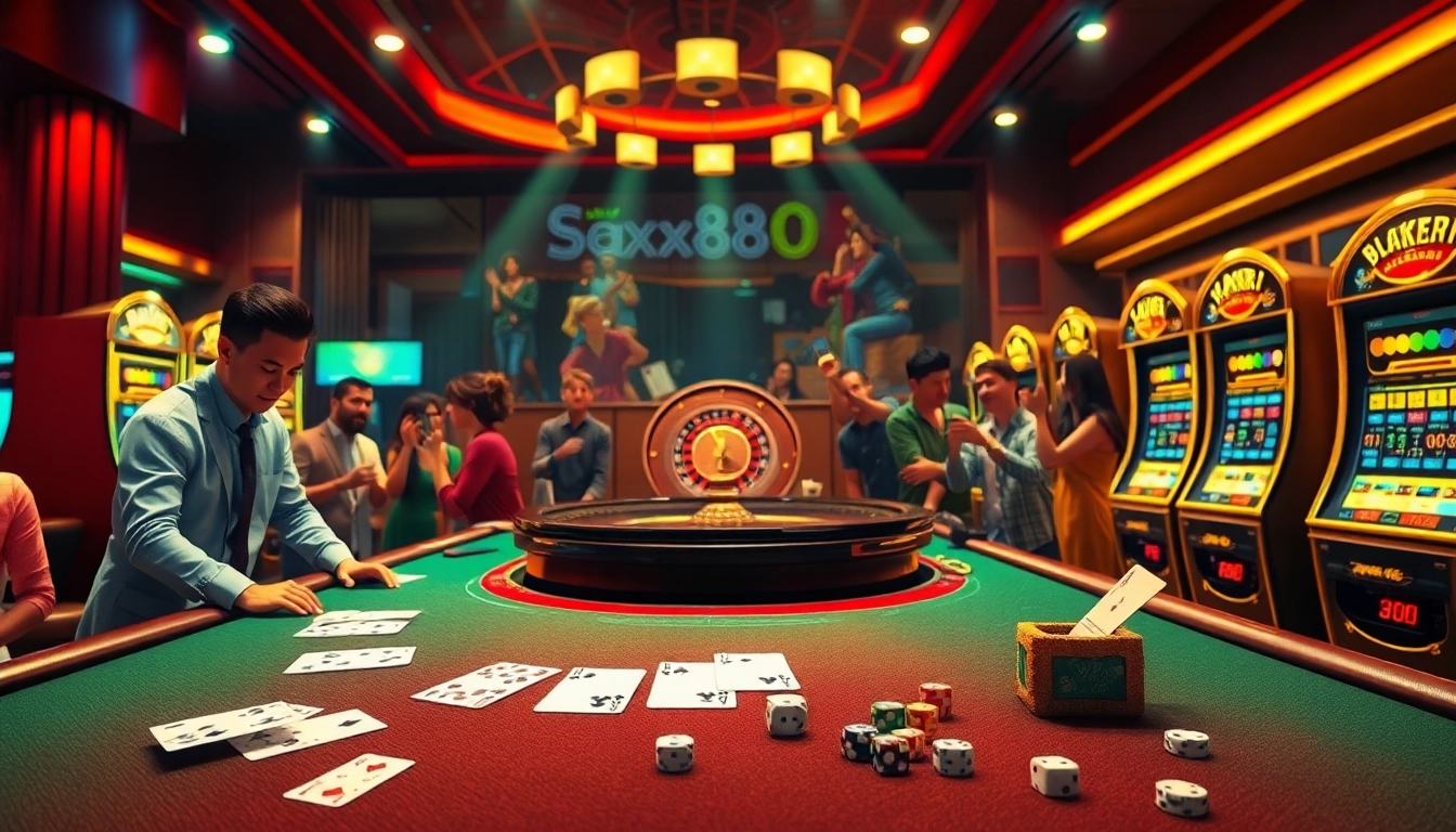 Engaged players celebrating wins at an upscale casino scene showcasing the excitement of xx88 gaming.