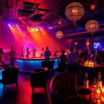 Experience the electric nightlife at Club sxm, showcasing vibrant dancers and premium cocktails in a luxurious setting.