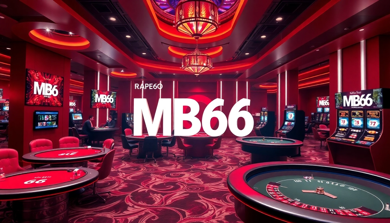 Experience thrilling gameplay at MB66, featuring poker tables and vibrant casino elements.