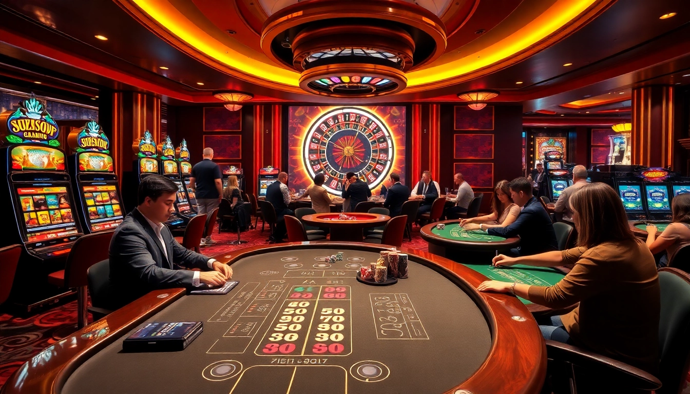 A lively gambling scene at https://abc8.lol/ showcasing exciting casino games and eager players enjoying a night of high-stakes fun.