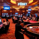 Experience thrilling gambling at F8BET with vibrant casino tables and enthusiastic players.