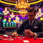 Engaging gambling scene with analysis of nhận định kèo nhà cái at a poker table.