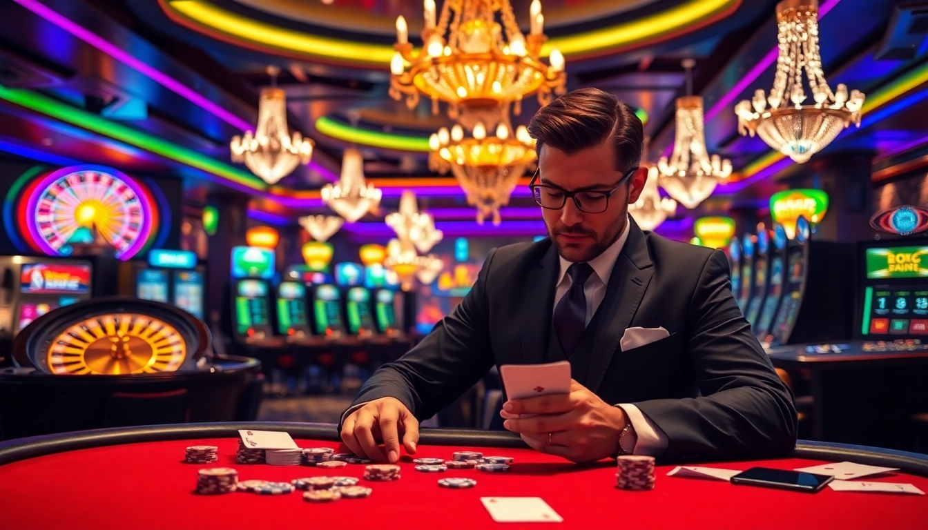 Engaging gambling scene with analysis of nhận định kèo nhà cái at a poker table.