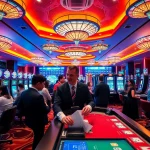 Dynamic scene of FLY88 VIP online gaming with players engaged in slots and baccarat.