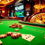Experience vibrant blackjack action at NEW88 link casino with polished poker chips and spinning roulette.