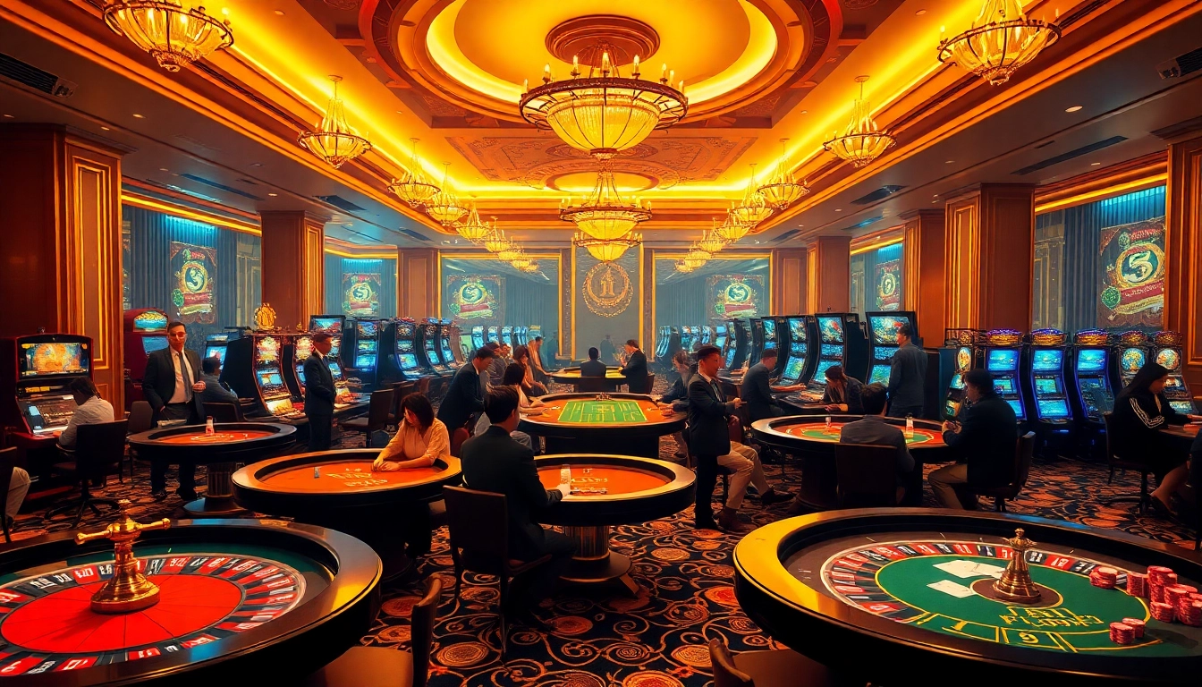 Engaging players enjoy games at trang chủ jun88, showcasing excitement in a vibrant casino atmosphere.