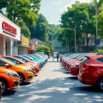 Kuching car hire services with vibrant rental cars and a welcoming atmosphere for travelers.