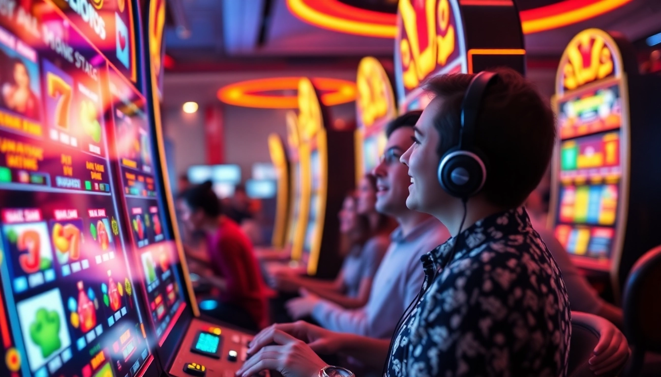 Exciting Kode4d link gameplay scene featuring vibrant slot machines and players in a digital gaming environment.