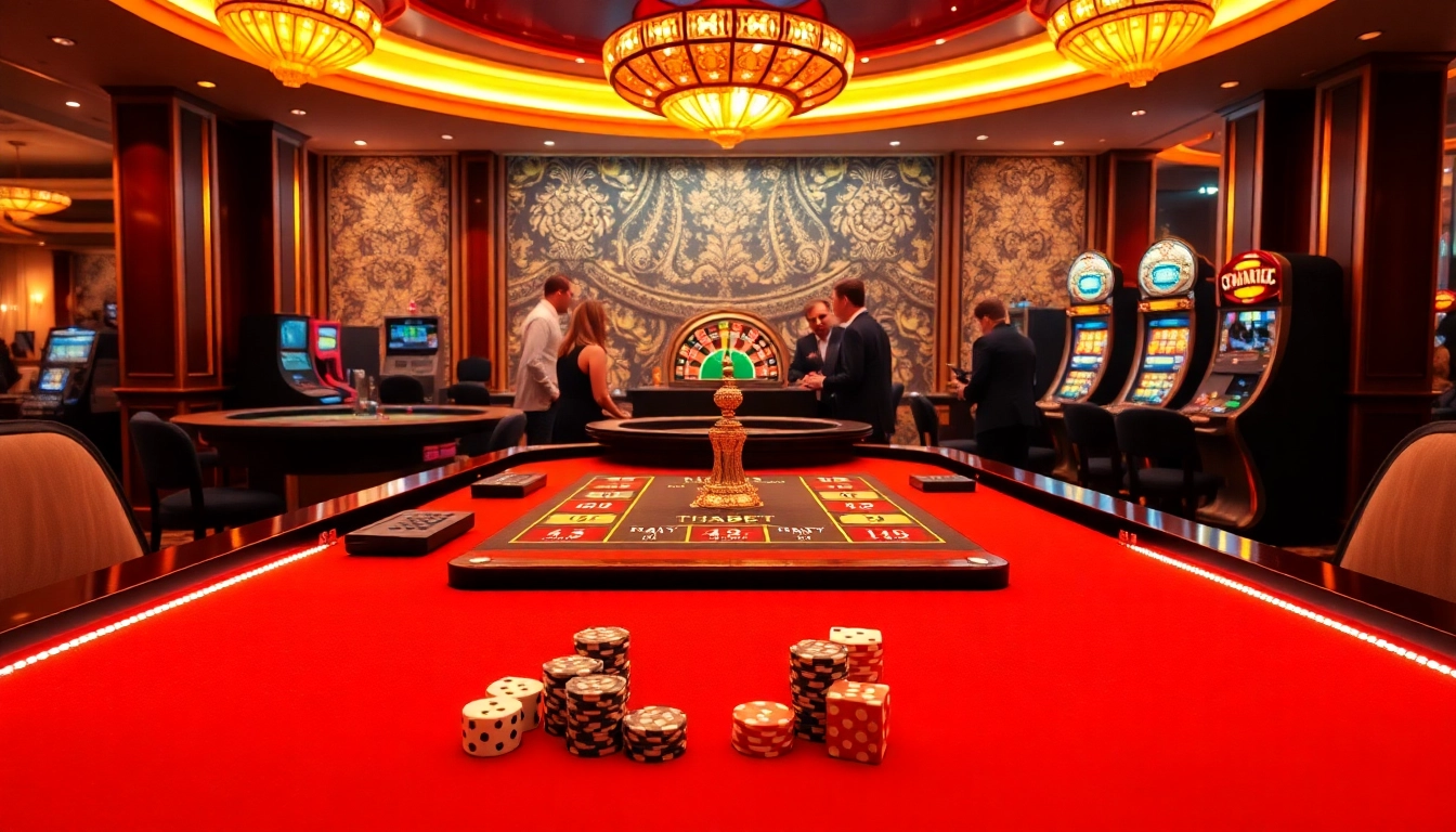 Engage in thrilling casino action at THABET with vibrant tables and eager players.