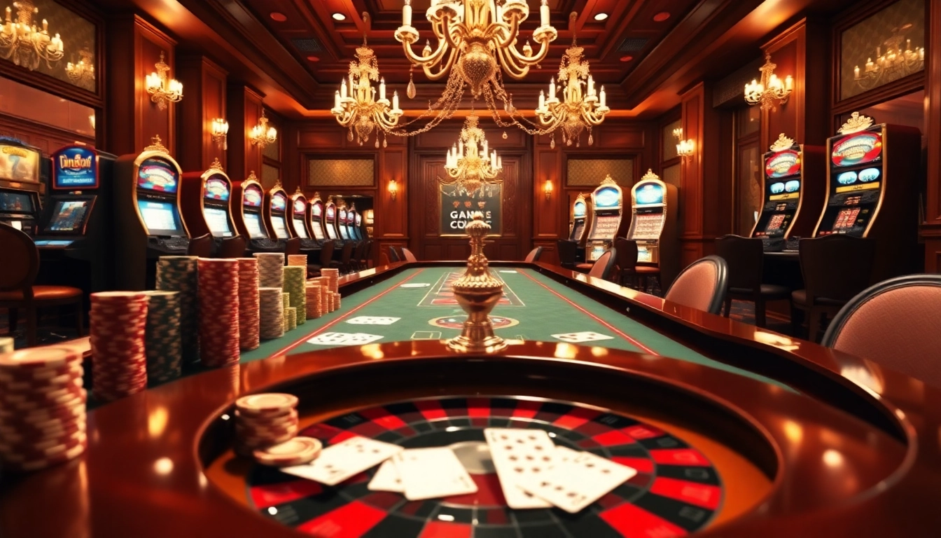 Players engaging with exciting games at https://1mm888.com/ in luxurious casino surroundings.