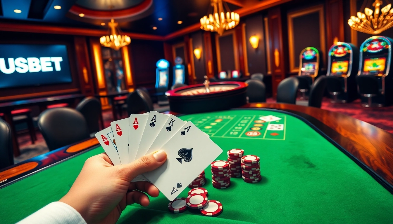 Experience thrilling poker action at USBET with professional gameplay and vibrant casino vibes.