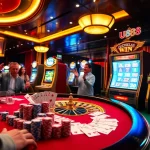 U888 casino excitement with poker chips, cards, and a roulette wheel in a luxurious setting.