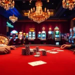 Casino scene featuring a high-stakes poker game at https://net88x.net/ with chips and warm lighting.
