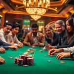 Players at a luxurious 33win poker table, showcasing a thrilling casino atmosphere.