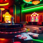 Experience the thrill of ok365 vip with an elegant casino scene featuring a roulette wheel and poker table.