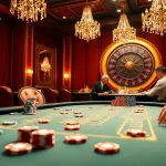 Engaging players strategizing at a luxurious poker table featuring Game RR99 casino chips.