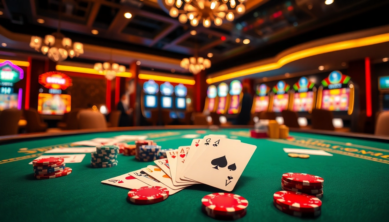 Engage in thrilling casino games with go 88 as players enjoy poker and slots amidst a glamorous atmosphere.